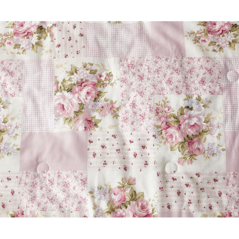 Full Size Pink Floral Cotton Reversible Comforter Set