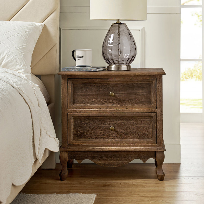 Hippe 61cm W Transitional Wood Bedside Table with Charging Station and Cord Management, Walnut
