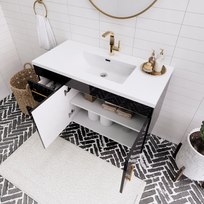 Ensemble de meuble-lavabo simple mural 42 po Spring, Noir lustré