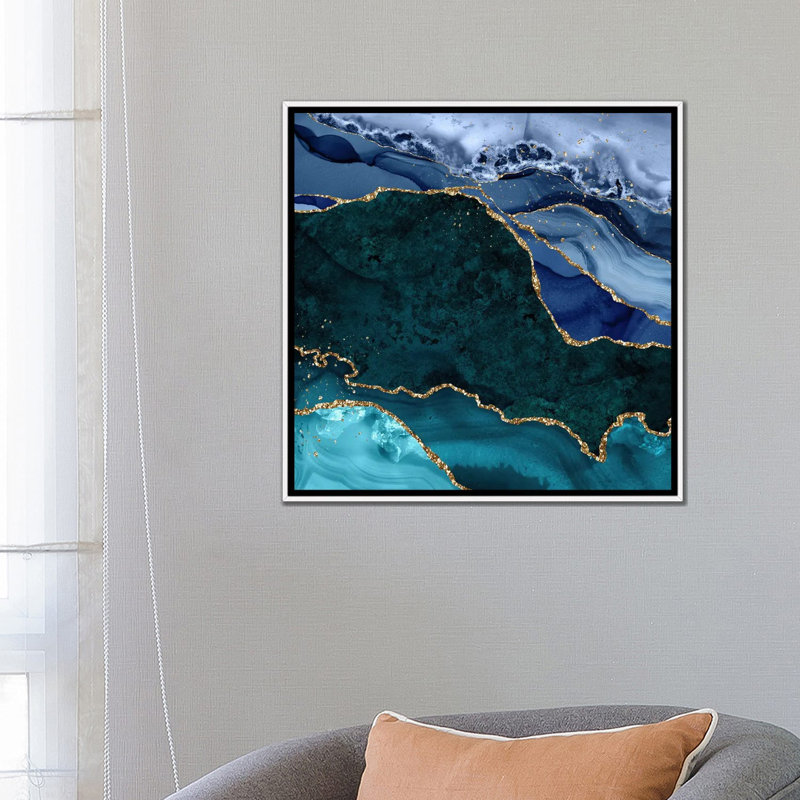 «Peacock Agate Texture II», reproduction d'art sur toile encadrée, H 26 po x l 26 po, Blanc