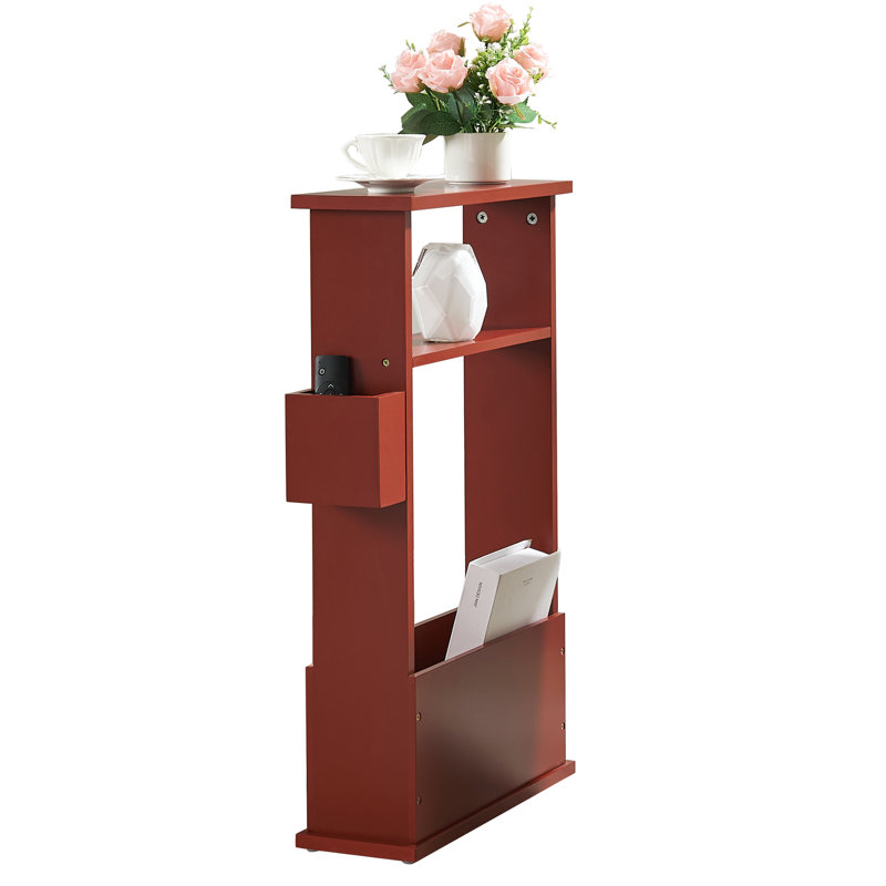 Narrow Side Table with Storage Shelf, Slim End Table with Magazine & Remote Holder, Small Space Bedside Table for Living Room or Bedroom