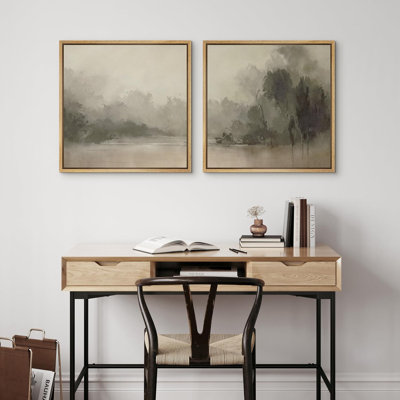 " Mystic River Fog Waterfront Forest Tree Nature Landscape " 2 - Pieces