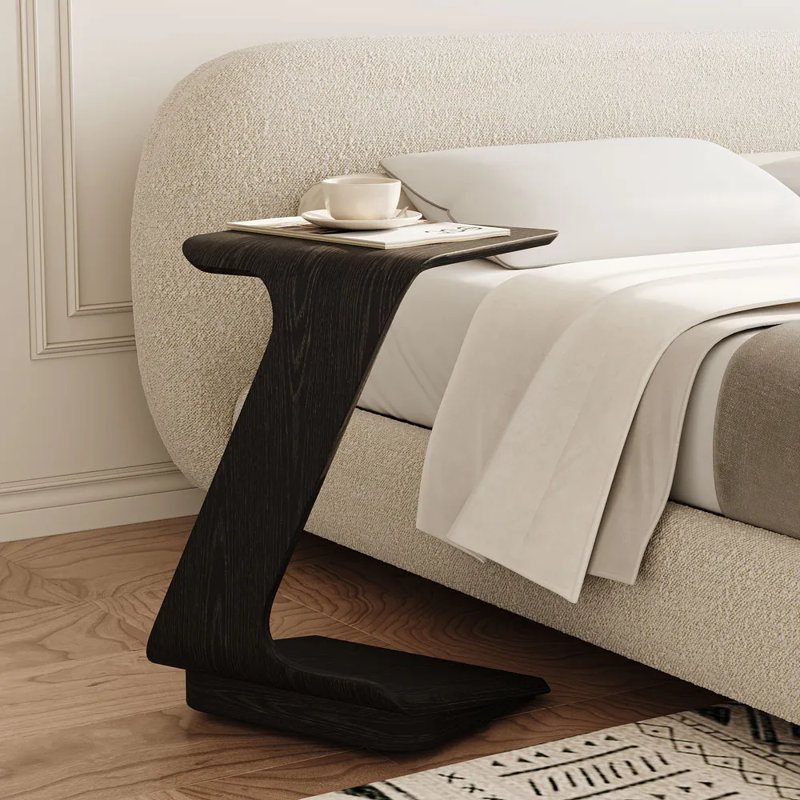 15" Modern C-Shaped Side Table With Wheels, Black