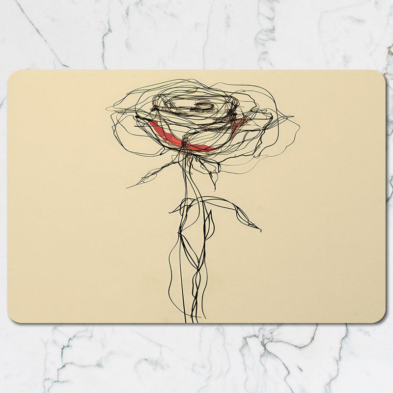 Rose Line Art Placemat Coaster Set With Wood Bottom Exclusive Limited Edition Signature