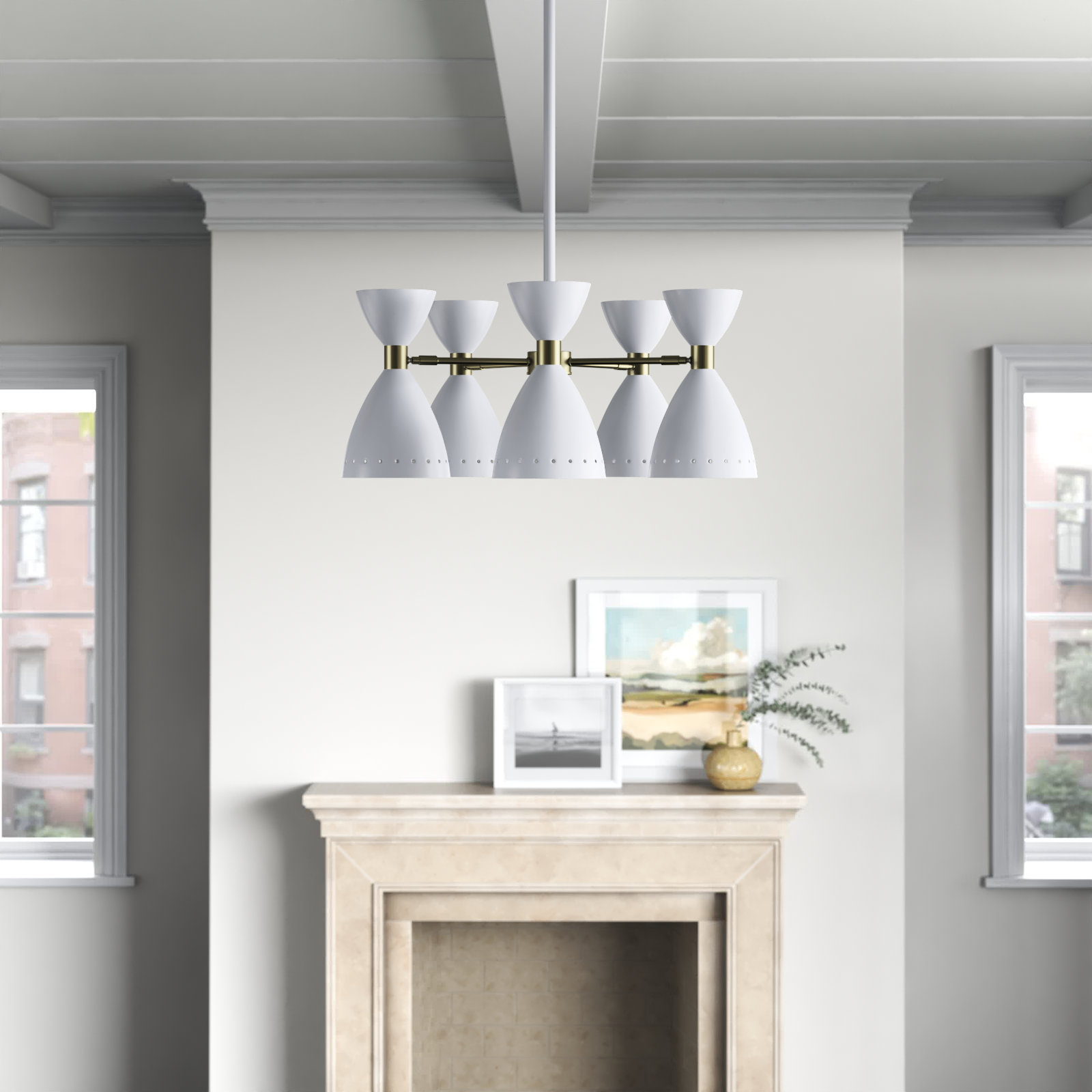 Bimini 5-Light Metal Geometric Shaded Chandelier, White