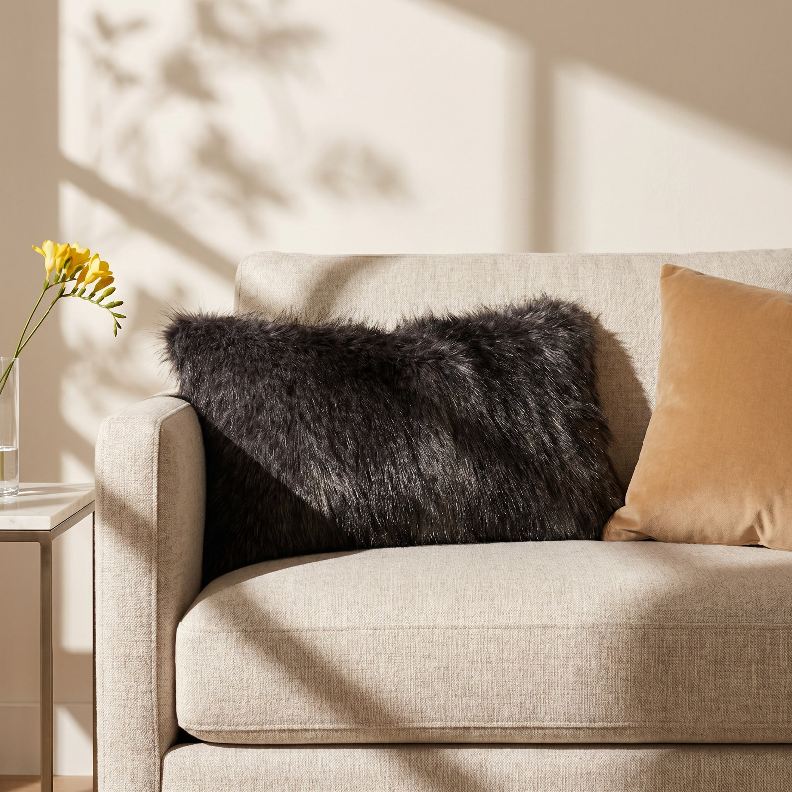 Indochine Faux Fur Lumbar Throw Pillow