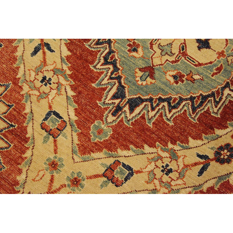 Tapis rouge / brun en laine noué à la main à motif géométrique 8 pi 10 po x 11 pi 9 po Fairborn