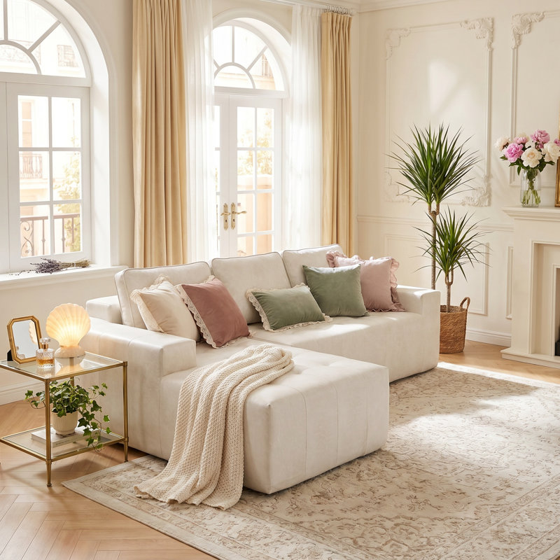 Canapé-lit de coin à compression gauche en similicuir de 108 po SmoothLux, canapé modulaire en forme de L avec éponge haute densité, canapé convertible sans assemblage requis pour le salon