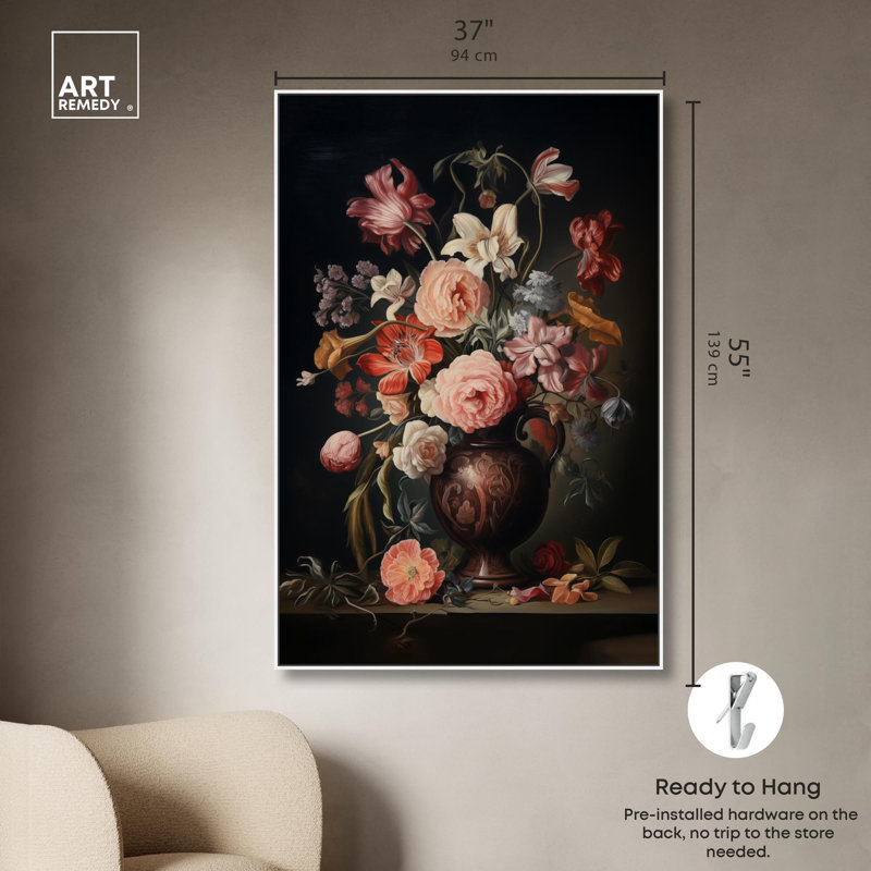 Art mural Vase victorien, Cadre blanc, H 25 po x l 17 po
