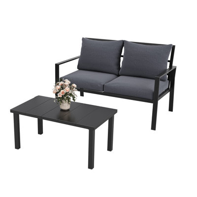 2 Seater Outdoor Patio Sofa with Coffee Table by Ebern Designs