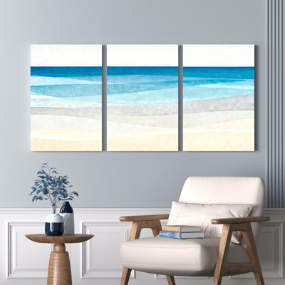 Ensemble de 3 tableaux abstraits sur toile représentant des vagues océaniques, parfaits pour décorer un salon, une chambre ou un bureau.