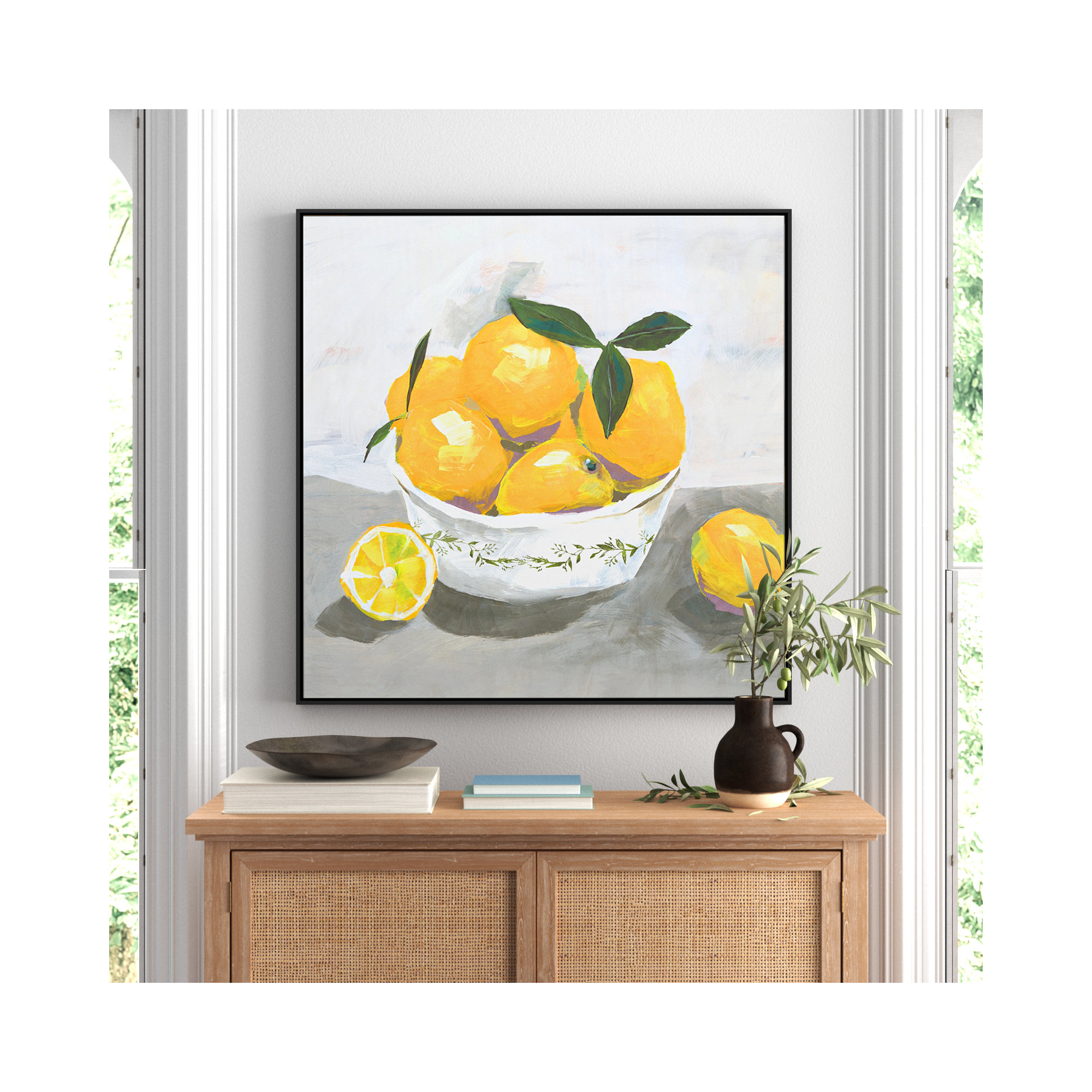 Lemons by Isabelle Z - Print, 46.5" H x 46.5" W x 2" D, Black Framed Canvas
