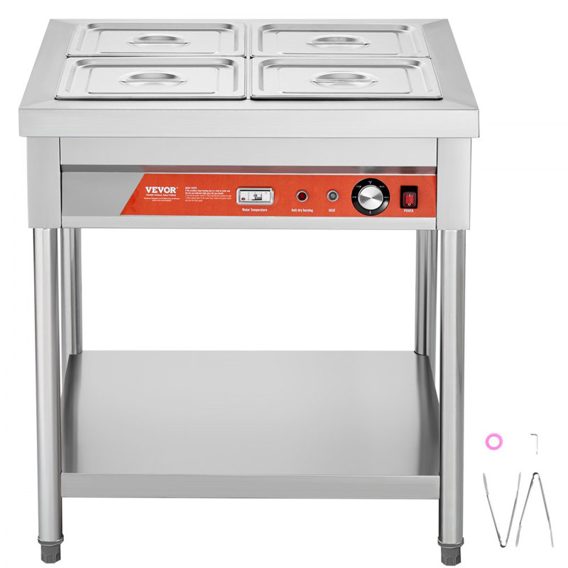 4 x 1/2 Pans Commercial Food Warmer Electric Steam Table with Undershelf