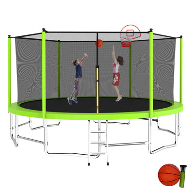 15 FT Recreational Trampoline for Kids with Basketball Hoop,Ladder,Balance Bar