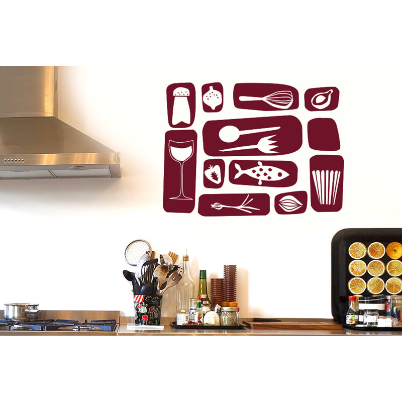 Kitchen Symbols Wall Sticker, Medium, Burgundy