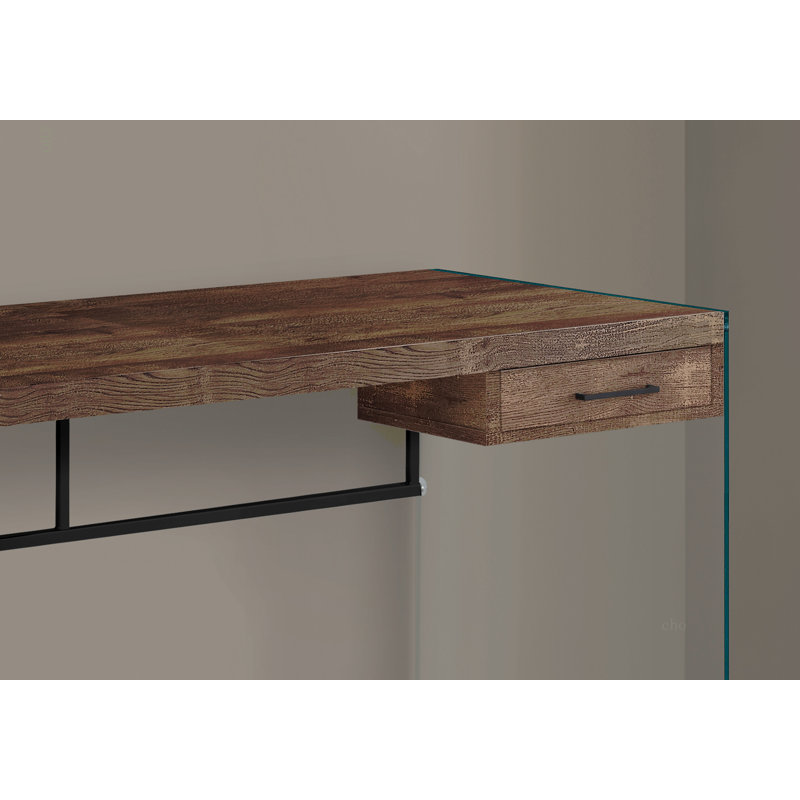 Bureau d'ordinateur, bureau personnel, ordinateur portable, tiroirs de rangement, L 48 po, stratifié de travail, verre trempé transparent, contemporain, moderne
