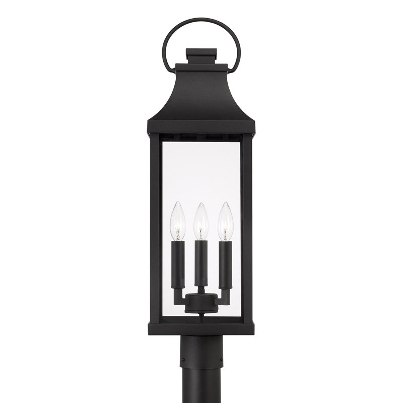 Black 3-Light Outdoor Post Lantern with Clear Glass