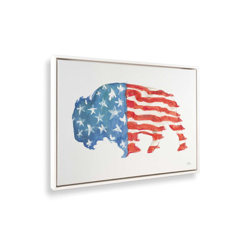 «Patriotic Buffalo» par Jessica Mingo, reproduction d'art, Toile avec cadre, L 48 x H 36, Blanc