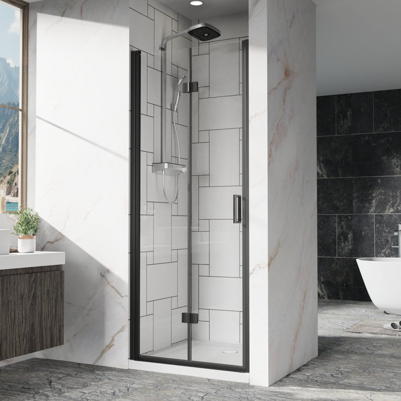 32"X 72" Shower Door, 1/4 Inch  6Mm  Tempered Clear Glass, Black Finish, Reversible Installation, 180 Pivot, Flexible Hinges, Heavy - Duty Waterproof Handle, Professional Packaging 32" 33.2"