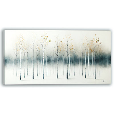 «Golden Birch Forest in Fog», art mural sur toile