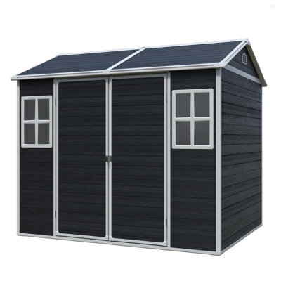 8 X 6Ft  Resin Outdoor Storage Shed Waterproof Shed With Floor & Two Windows & Lockable Door, Tool Shed For Garden, Patio, Backyard