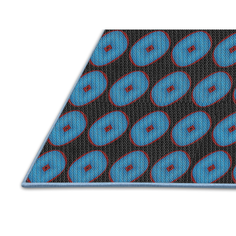 Tapis bleu/noir à motifs, Rectangle 5 pi x 7 pi