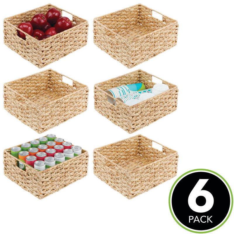 Panier à maille tressé en jacinthe tissé avec poignées mDesign - 12 x 13 x 6, Brun clair, 6