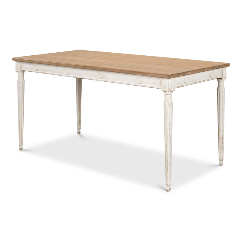 French Country Farmhouse Pine 63'' White Dining Table