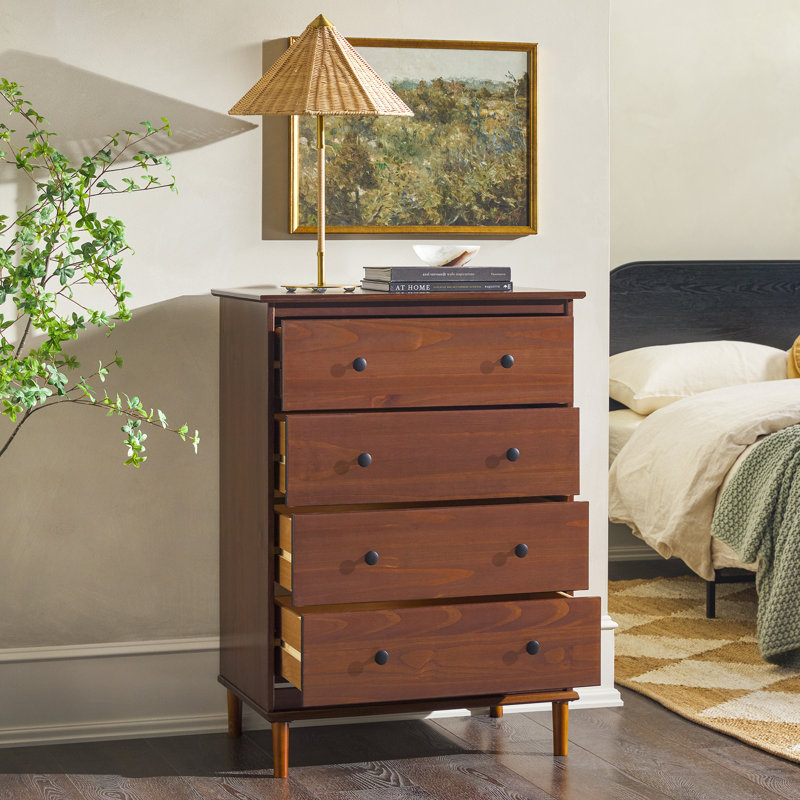Haney Solid Wood 4-Drawer Dresser, Walnut