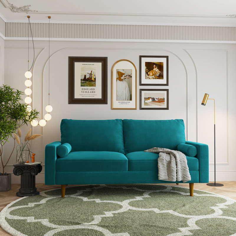 Linnea 70'' Velvet Square Arm Sofa, Teal Velvet