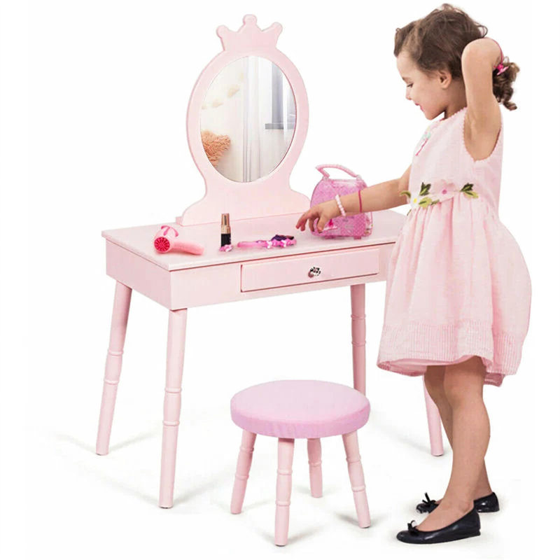 Wafrt Kids Vanity Set with Mirror, Pink