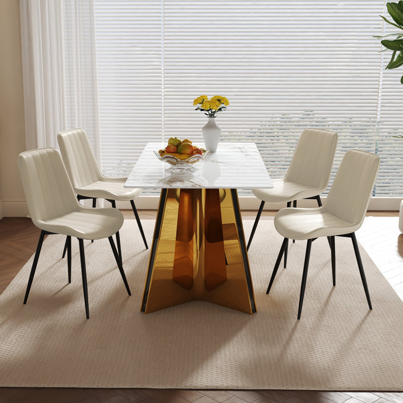 Modern PU Leather Upholstered Dining Chair, Beige