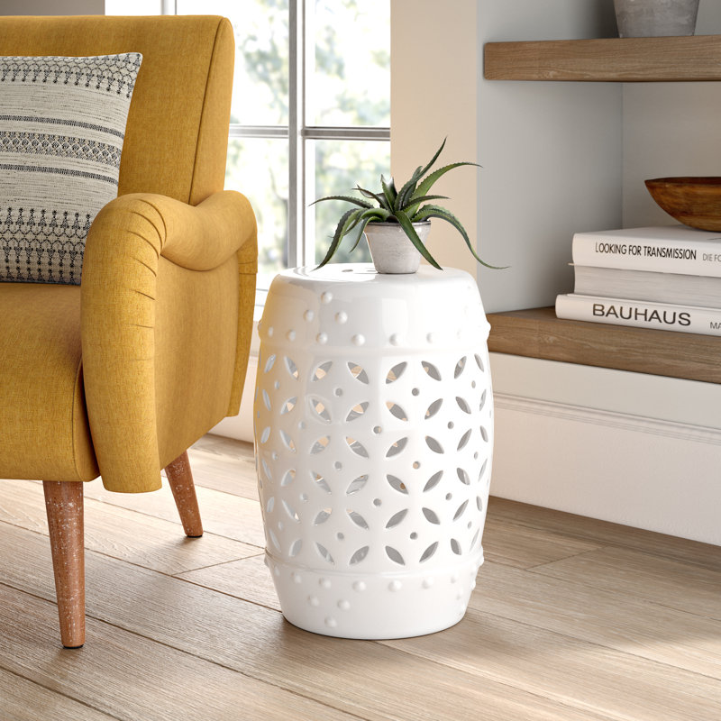Ameley Ceramic Accent Stool, White