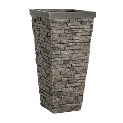 Modern Stone Effect Tall Square MGO Planter Pot Heavy Duty Weatherproof Flower Container with Drainage, Gray