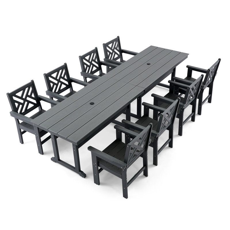10-piece All-weather Hdpe Patio Dining Set For 8 With Umbrella Hole