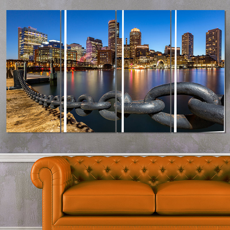 «Boston Skyline at Dusk», ensemble de 4 impressions sur toiles tendues