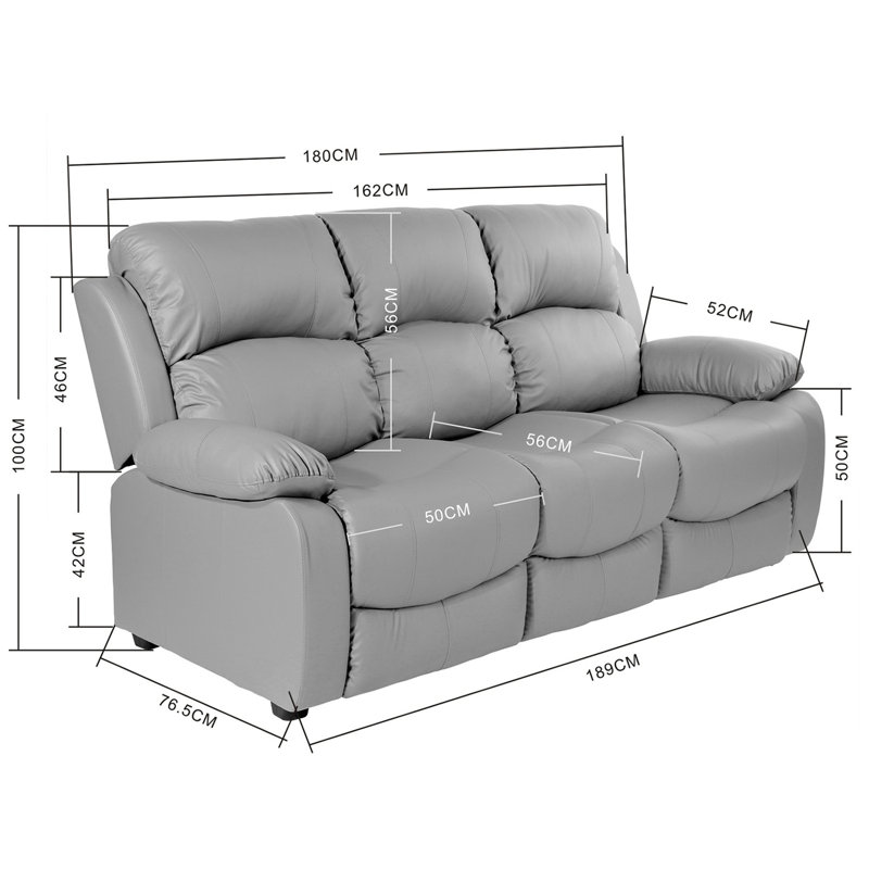 Heder 3 Seater Faux Leather Sofa, Grey