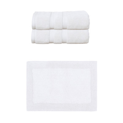 Buariki Collection 100% Soft Cotton Bath Towel Set & Bath Rug Reversible