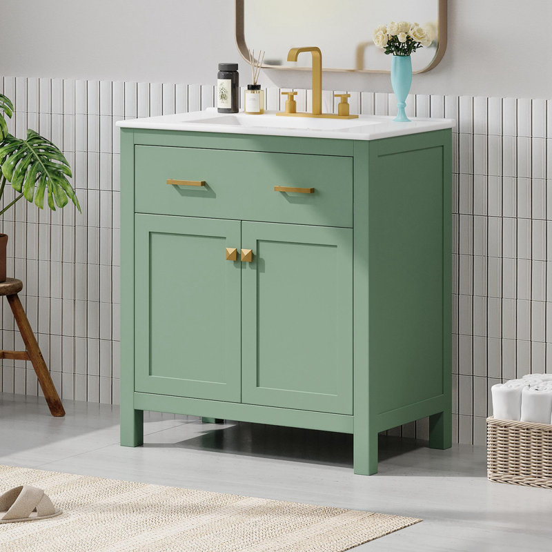 Meuble-lavabo simple 30 po, Vert, Or
