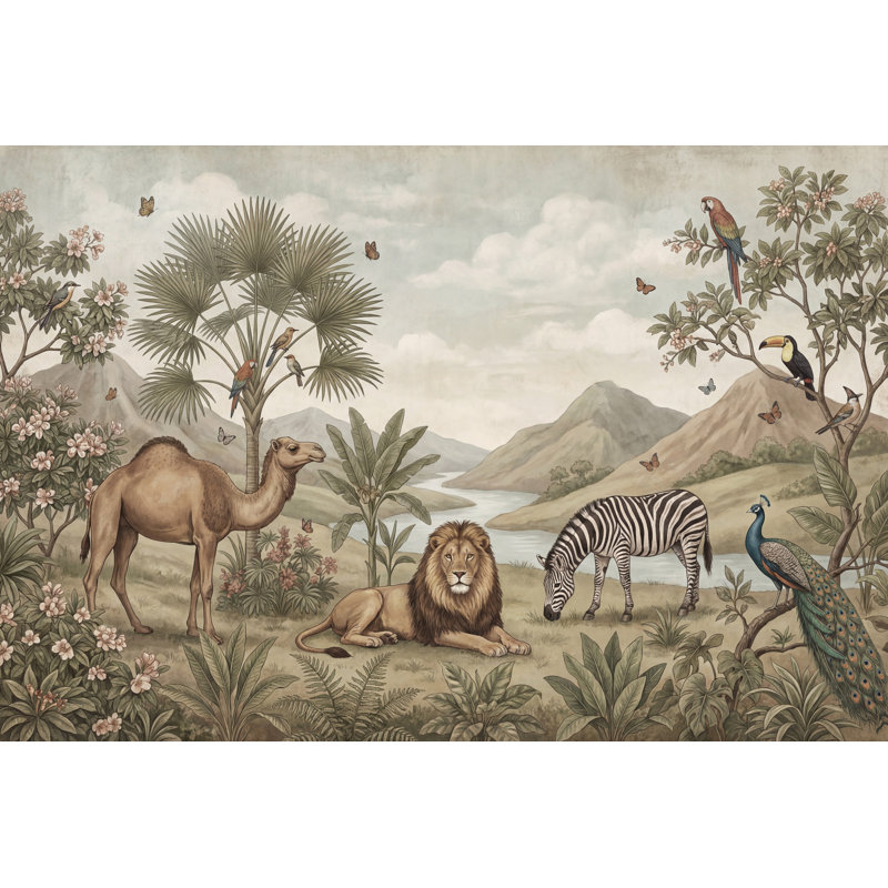 Adhésif mural ciel nuageux oiseaux tropicaux, Texturé non collé, 200 po x 120 po
