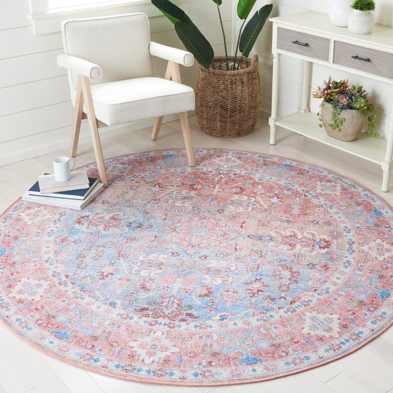 Briana Oriental Pink/Blue Area Rug, Round 6'7"