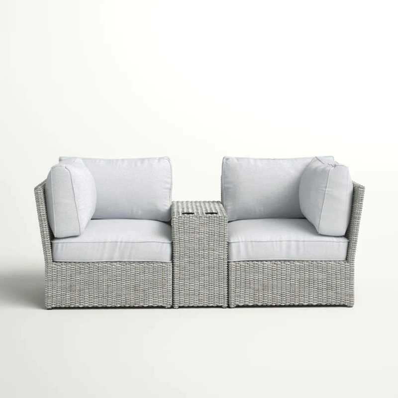 Ensemble de conversation pour canapé de patio en osier pour 2 personnes avec coussins entièrement assemblé