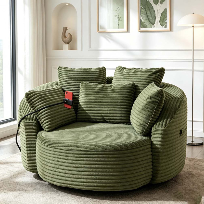360° Swivel Chair Accent Barrel Chair, Green