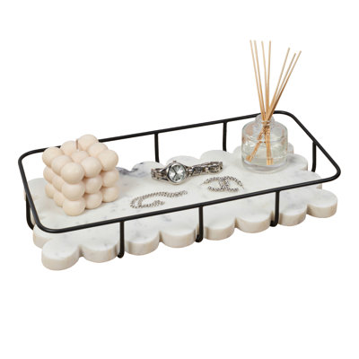 Monarch 12" x 6" Modern Industrial Metal/Marble Scalloped Base Vanity Tray