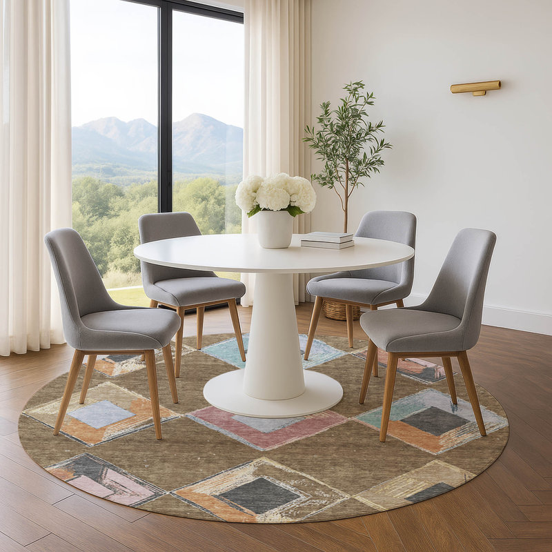Premium Machine Washable Ansley Geometric Rug, Round 8'