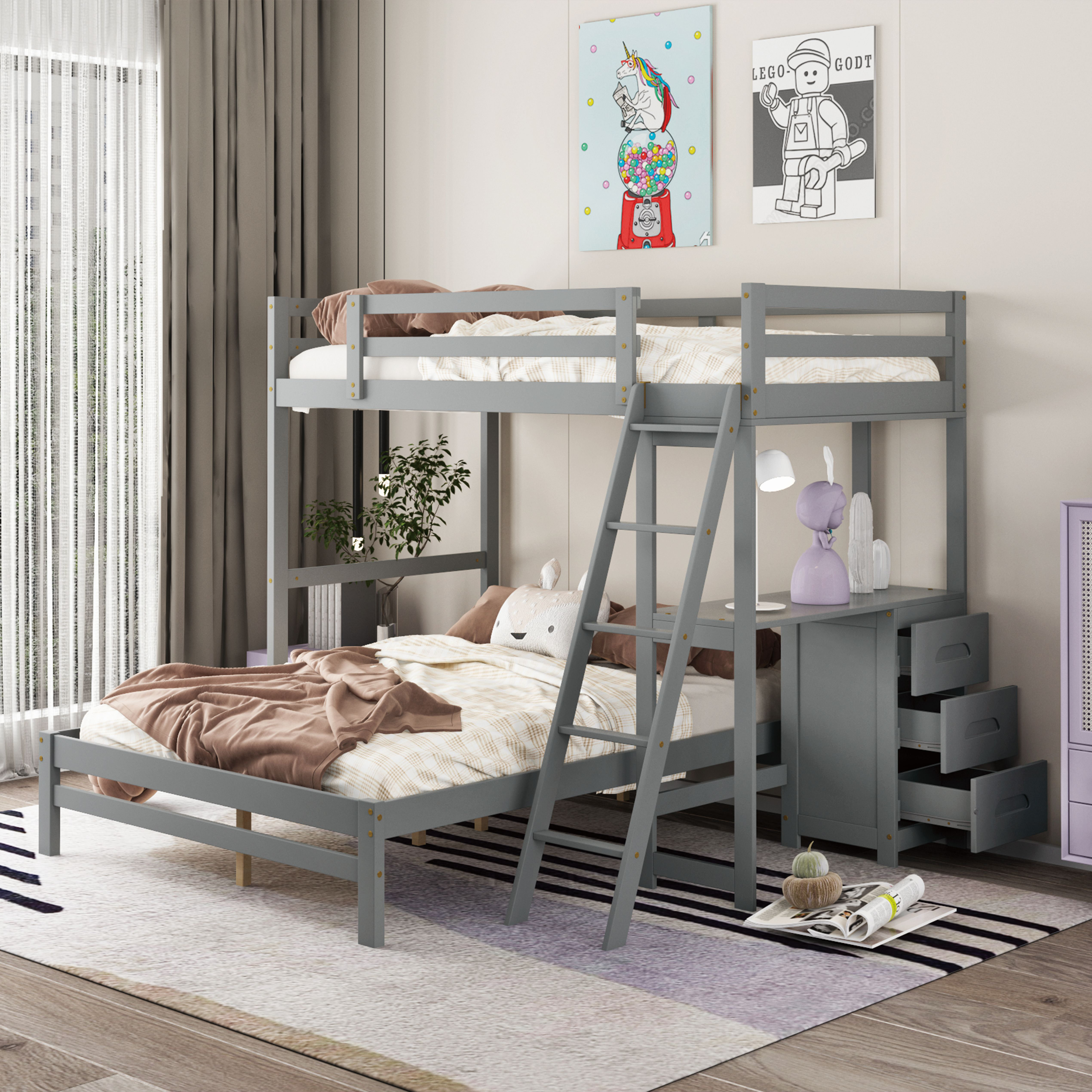 Harriet Bee Gurseerat Twin Over Full 3 Drawer Standard Bunk Bed with ...