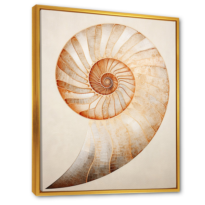 «Copper Curves Nautilus Spiral I» sur toile, Cadre flottant doré, H 32 po x l 24 po x P 1 po