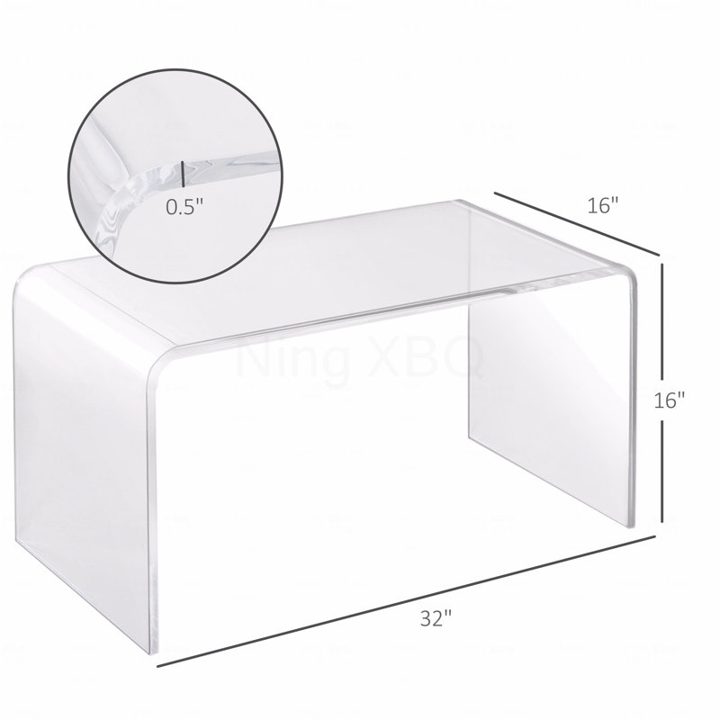 Table basse rectangulaire en acrylique de 32 po de long à chute d'eau de 15 mm d'épaisseur, H 16 po x L 32 po x l 16 po