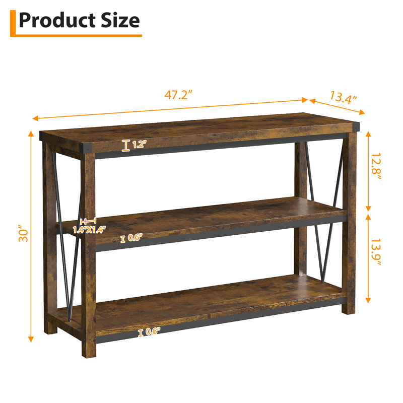 47" Farmhouse Grey Console Table, Narrow Long Entryway Sofa Table with 3-Tier Storage Shelves,Wood Accent Furniture for Living Room, Hallway, Foyer – Rustic Brown