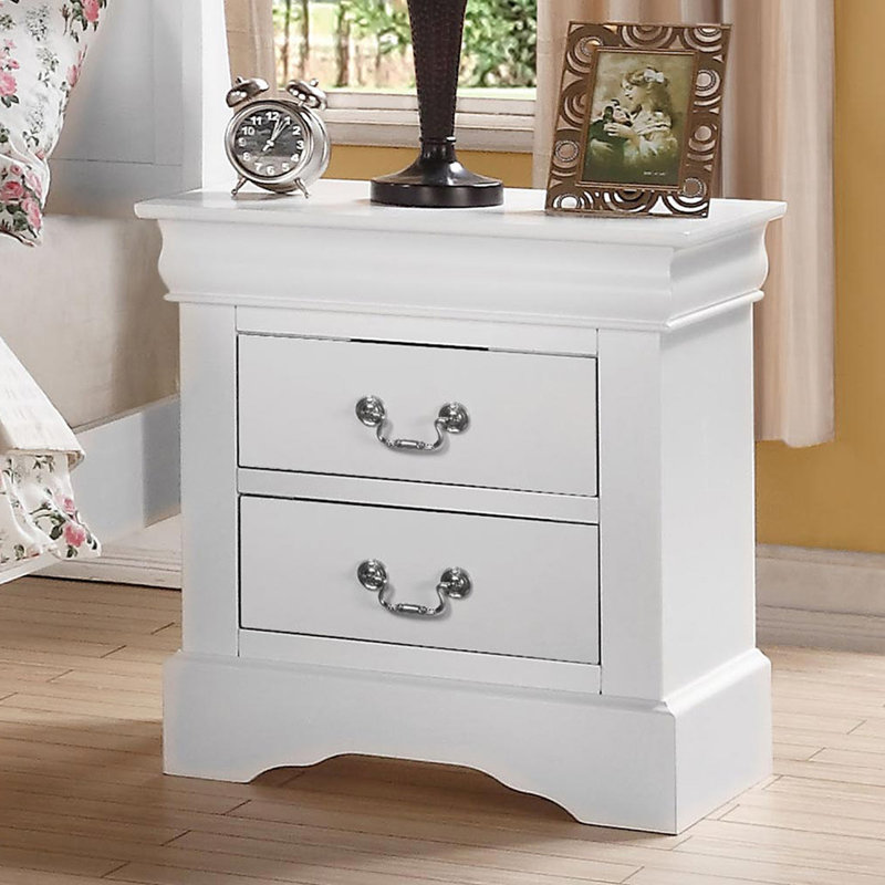 Table de chevet en pin massif blanc avec 2 tiroirs spacieux et 2 glissières en métal